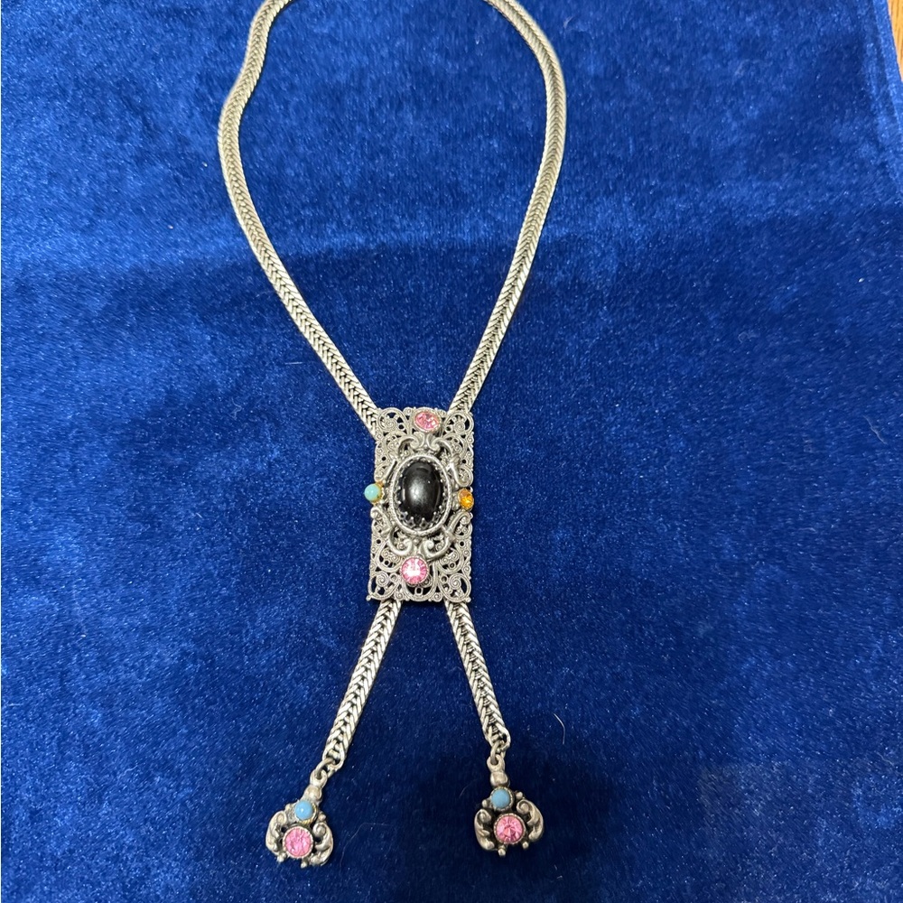 Vintage Bolero Silver Necklace with Multicolor Accents